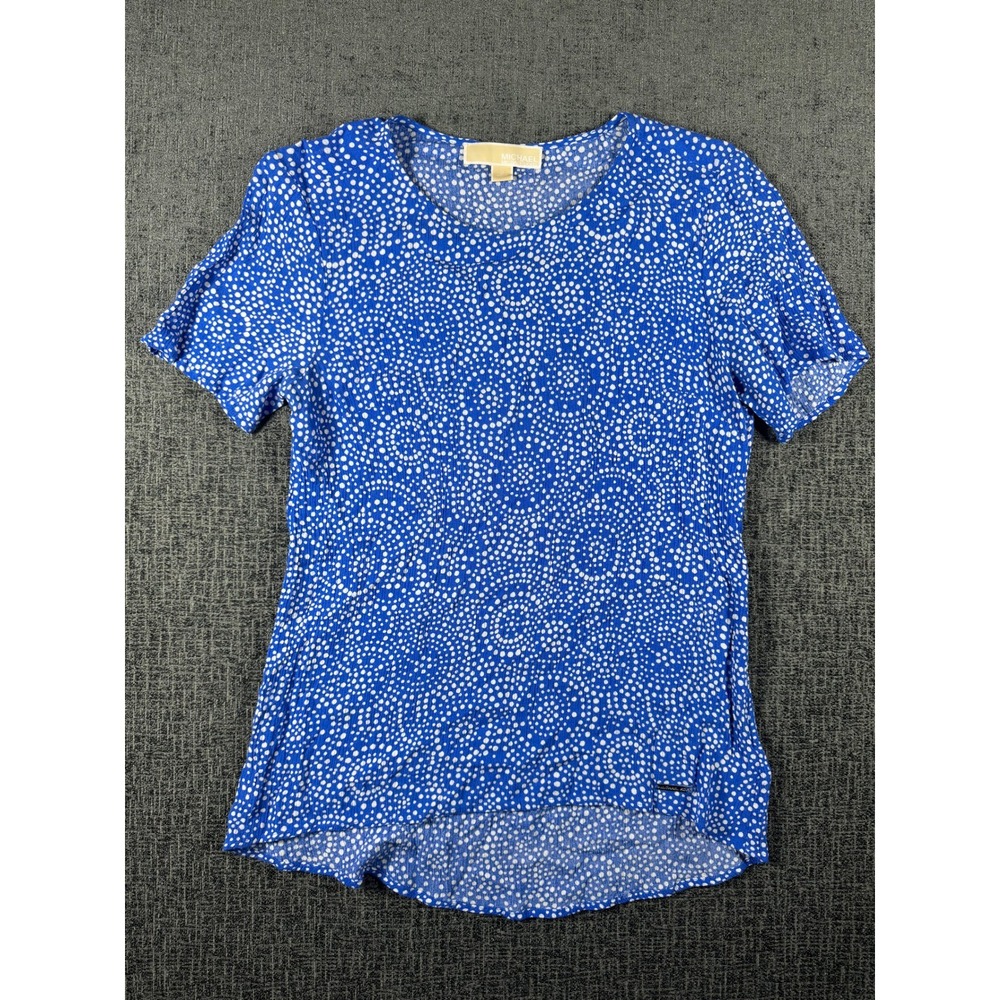 Michael Michael Kors Blue White Dotted‎ Swirl High-Low Blouse Top Sz 2